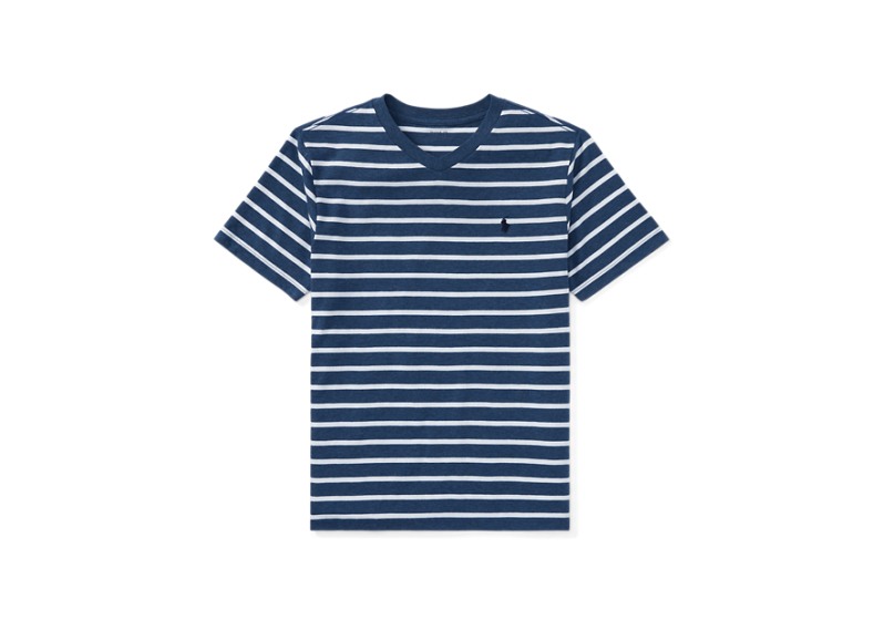 大童 Striped Jersey V-Neck T-Shirt